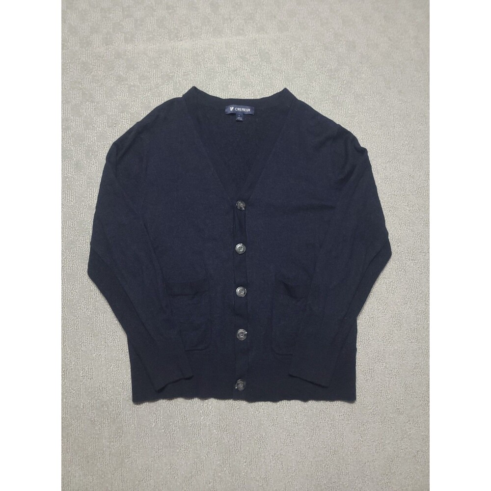 Cremieux Cardigan Mens L Navy Blue Merino Wool V-Neck Button Sweater